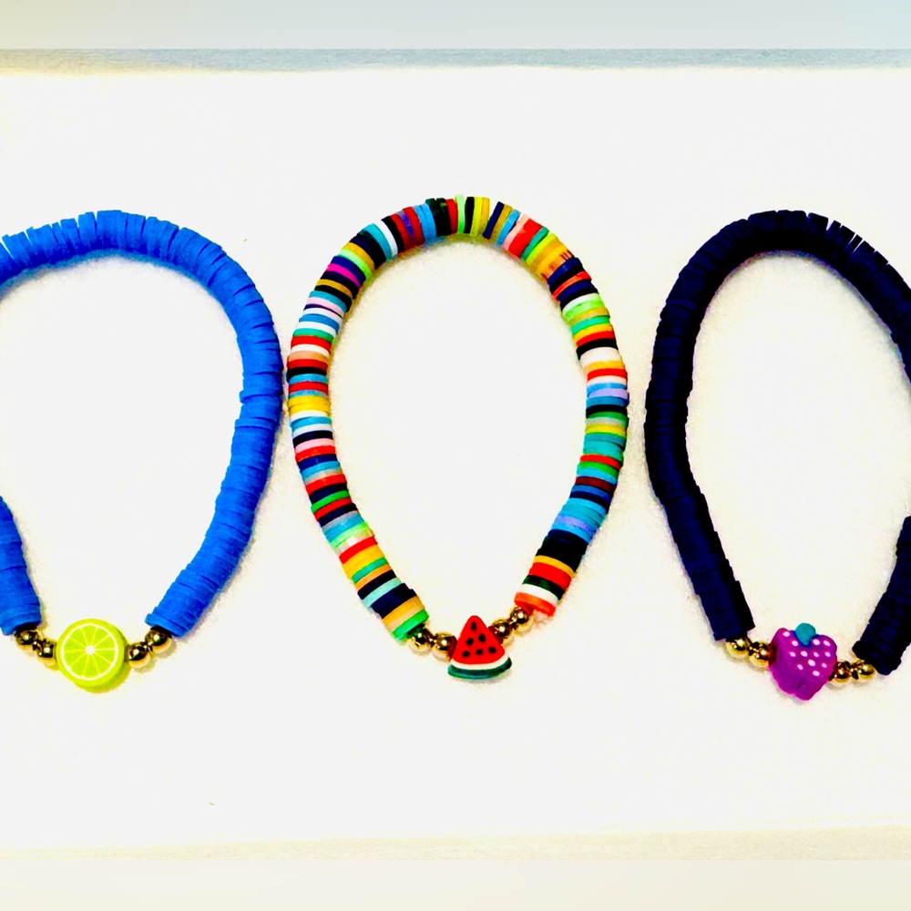 NEW! Kids clay beaded bracelets with fruit theme. 3 bracelets included.